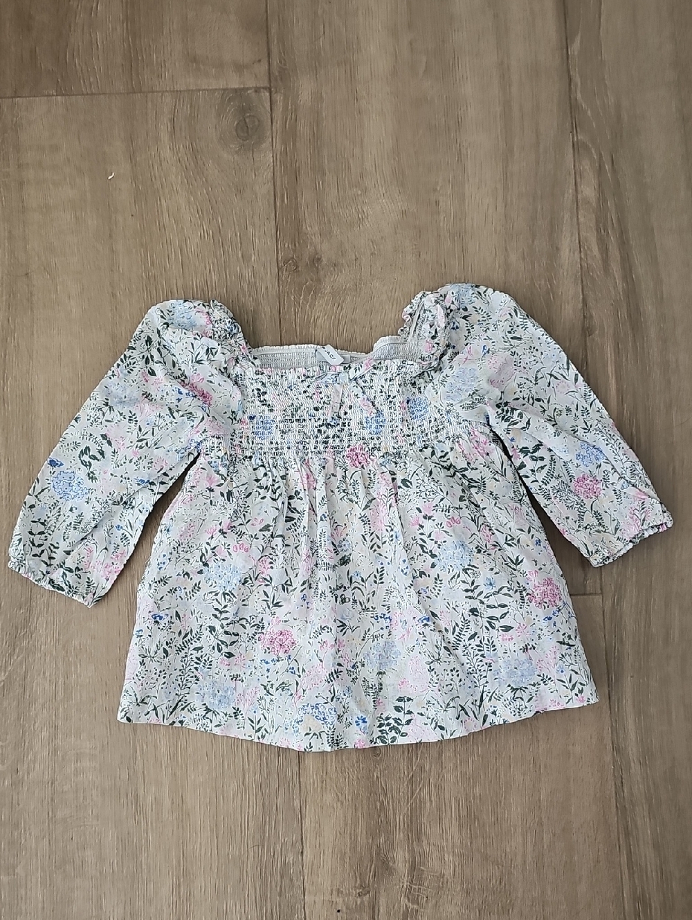 Janie And Jack Girls' Floral Smocked Long-Sleeve Top - 18-24 Months